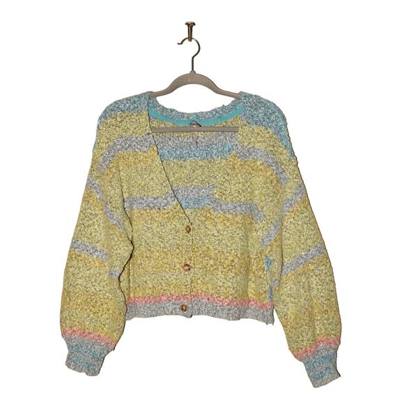 FREE PEOPLE $128 Soulmate Textured Cardigan Slouchy Relaxed Fit Green Large - Picture 3 of 6